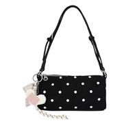 HTU Damen-Umhängetasche aus PU-Leder im Retro-Stil, gepunktet, mit Anhänger, vielseitige Zylinder-Achselhüllentasche, großes Fassungsvermögen, handliche Tasche for Reisen, Dates, Einkaufen (Schwarz)