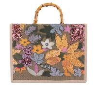 HTU Damen Umhängetasche mit Pailletten und Blumenmuster, handgewebte Stroh-Tragetasche (Orange)