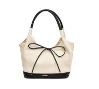 HTU Modische Einkaufstasche in Kontrastfarbe, schlichtes Design, große Kapazität, Tasche mit Griff oben und Schleifendekoration, Unterarmtasche for Frauen, Arbeit, Einkaufen, Reisen (weiß)