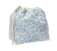 HTU Niedliche Make-up-Tasche for Damen, großes Fassungsvermögen, Kulturbeutel mit Kordelzug, Blumenmuster, weiche Steppung, Hautpflegetasche, Reisen, Einkaufen, Arbeit, Verabredung (blau)