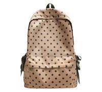 HTU Süßer gepunkteter Schulrucksack, Kawaii, süßer Nylon-Reise-Tagesrucksack mit seitlichen Schleifen, Büchertasche for Mädchen und Frauen, lässig, High-School, College (Khaki)