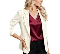 Htuteyy Damen-Seidensatin-Tops, Kurzarmblusen mit V-Ausschnitt, Business-Casual-Outfits Weinrot L