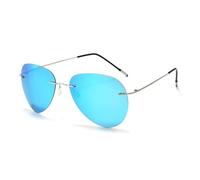 HTXONB Polarisierte rahmenlose Sonnenbrille aus Titan für Autofahrer, Herren und Damen, Silber, Eisblau, 132 x 152 x 52 mm