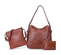 HUA ANGEL Damen Handtasche PU Leder Mittelgroß Henkeltasche Vintage Hobo Bag Schultertasche Rucksack Mit Geldbörse und Umhängetasche Frauen Shopper Taschen für Büro Reise - Set 3pcs