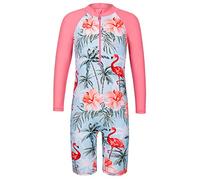 HUAANIUE 1-Teiliger Badeanzug Mädchen Kinder Anti-UV UPF 50+ Kinder Mädchen Einteiliger Badeanzug Langen Ärmeln mit Reißverschluss 2-14 Jahre (S310-Pfirsichrosa Flamingos, 6-8 Jahre)