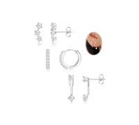 Huacan Ohrringe Set Damen 3 Paare - Ohrringe Damen S925 Sterling Silber mit kleine CZ Hypoallergenes Creolen Ohrstecker Set 3 Paare