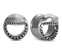 Huacan Tunnel 6mm 8mm 10mm Set Tunnels Silber Schwarz Hai Design Edelstahl Ohr Plugs Klassisch Double Flared Expander für Frauen Damen Herren 2 Stück