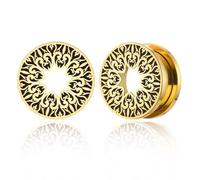 Huacan Tunnel Set 8mm 10mm 12mm 14mm 16mm Retro Muster Design Tunnels Sets Gold Silber Farbe Ohr Plug Klassisch Double Flared Expander für Frauen Damen Herren 2 Stück