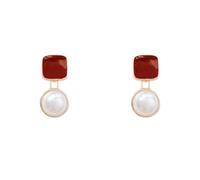 Huacan Vintage Ohrringe Damen Tropft Öl Wein Rot Retro Ohrstecker mit Anhänger Koreanische Perle Herz Form Geometrische Ohrring Hohe Gefühl Schmuck für Frauen Mädchen 1 Paar