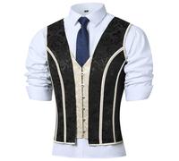 HUAMYTH Herren Vintage Dress Waistcoat Formal Suit Vest Lace Up Bones Shaping Tops Beige Floral Print Tanks Male Weste