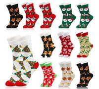 Huanmin 12 Paar Weihnachtssocken Damen Herren Kuschelsocken Christmas Socks Interessant Weihnachtsmotiv Baumwolle Socken Winter Warme Bett Socken Weihnachtsgeschenke für Frauen Herren 36-40