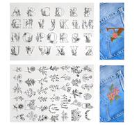 HUANR Stickvorlagen Wasserlöslich, 2 Stück Sticken Vorlagen, PVA-Maisstärke Wasserlösliches Stickpapier, mit Blumen und Buchstabenmotiven Wasserlösliches Stickvlies, für DIY-Projekte und Nähübungen