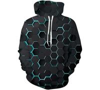 HUANYIN Cooles Stereo Geometric Hexagon 3D-gedrucktes Langarm-Hoodie mit Rundhalsausschnitt Übergroßes Street-Trend-Sweatshirt für Herren