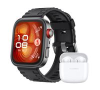 Huawei Watch Fit 4 Pro, schwarzes Gehäuse mit schwarzem Fluorelastomer-Armband + FreeBuds SE 2