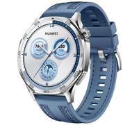 Huawei Watch GT5 46mm (Vili-B19W), Smartwatch silber, blaues, gewebtes Armband