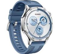 Huawei Watch GT5 46mm (Vili-B19W), Smartwatch silber, blaues, gewebtes Armband