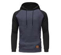 Huayuzh Hoodie Herren Kapuzenpullover Casual Patchwork Langarm Karierten Kordelzug Jacquard Sweatshirt mit Kapuze Taschen Indigo Schwarz XL