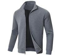 Huayuzh Jacke Herren übergangsjacke Winter Karierten Jacquard Alltag Freizeit Leicht Jacken mit Reißverschlusstasche Dunkelgrau XXL