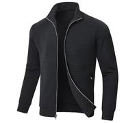 Huayuzh Jacke Herren übergangsjacke Winter Karierten Jacquard Alltag Freizeit Leicht Jacken mit Reißverschlusstasche Schwarz XXL