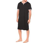 HUAZONG Herren-Nachthemd aus Baumwolle, Pyjama-Top, Bademäntel, leicht, kurzärmelig, lang, lockere Nachtwäsche Gr. L, Schwarz