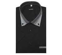 HUBER Hemd Kurzarm mit Kentkragen schwarz Kontrast grau 3XL