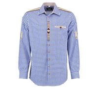 HUBER Trachtenhemd blau-weiß mit Stickerei und Schulterpasse 3XL