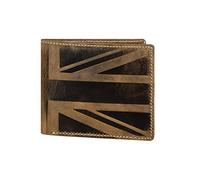 Hudson & James Designer London Herren-Geldbörse aus echtem Leder im Used-Look mit Reißverschluss, Münzfach, Kreditkartenfach, Bifold Purse UK Union Jack, braun, M, Casual