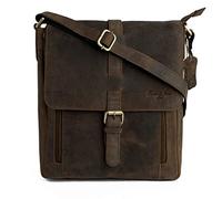 Hudson & James - Umhängetasche aus echtem Nappaleder, handgefertigt, Unisex, Crossover-Stil, Arbeit, iPad, Schultertasche, Kuriertasche, Dunkelbraun im Used-Look, M