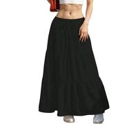 Hübscher Rock Damen Elegante Frauen Fließende Röcke Ausgestellte Rüschen Boho Langer Rock Strand Einfarbig Layered Bowknot Röcke L Schwarz