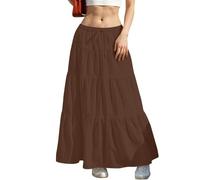 Hübscher Rock Damen Elegante Frauen Fließende Röcke Ausgestellte Rüschen Boho Langer Rock Strand Einfarbig Geschichtete Bowknot Röcke L Kaffee