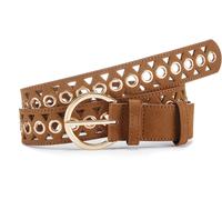 Hüftgürtel LASCANA "Hosengürtel, Anzuggürtel, Gürtel, Jeansgürtel", Damen, Gr. 95, braun (camel), Kunstfaser, unifarben, Gürtel Hüftgürtel, mit kleinen Cut-Outs - für Hosen & Kleider (14174746-95) cam