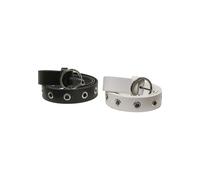 Hüftgürtel URBAN CLASSICS "Urban Classics Unisex Synthetic Leather Eyelet Belt 2-Pack", Damen, Gr. S/M, schwarz, weiß, 100% Polyester, Gürtel Hüftgürtel (51310862-S) schwarz, weiß