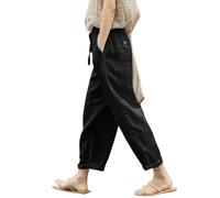 HüFthose Damen ommer Frauen Solide Schnürhose Hose Lässige Baggy Hose mit elastischer Taille Breites Bein Hose mit Modehose Schlupfhose Damen Weiß Baumwolle (Black, XL)