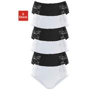 petite fleur Hüftslip, mit floraler Spitze seitlich TOPSELLER 32/34, 6 St. schwarz Damen Formslips Shapewear Damenwäsche Hüftslip 32/34, 6 St. schwarz, weiß