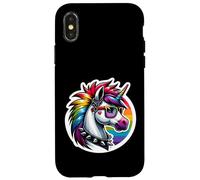 Hülle für iPhone X/XS Punk-Einhorn mit Brille, niedliches Punk-Rock-Einhorn, lustig, Gothic