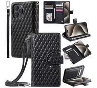 Hülle für Motorola Moto G85 Handyhülle Geprägter mit Handytasche zum Umhängen PU Leder Klapphülle Reißverschluss Klappbar Geldbörse Schutzhülle, Schwarz