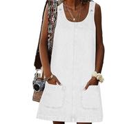 HUEOBIR Overallkleid für Damen, Denim-Kleid, Denim-Overall, Rundhalsausschnitt, Rock, Jeanskleid, Denim-Pulloverkleid, Latzhose, Weiss/opulenter Garten, Groß