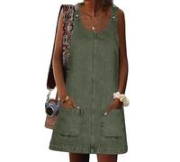 HUEOBIR Overallkleid für Damen, Denim-Kleid, Denim-Overall, Rundhalsausschnitt, Rock, Jeanskleid, Denim-Pulloverkleid, Latzhose, Denim Dire Green, X-Groß