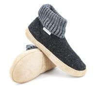 Gottstein Hüttenschuh Dakota - Hoher Filzhausschuh für Damen & Herren aus 100% Schurwolle mit extra bequemer Ledersohle & elastischem Strickbund schwarz 42