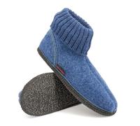 kitz-pichler Hüttenschuh Ötz - Hoher Hausschuh für Damen & Herren | Aus reiner Schur-Wolle - hochwertige Sohle aus Filz - geschlossene Walkstoff Schuhe Jeansblau | 36