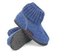 kitz-pichler Hüttenschuh Ötz Kids - Hoher Hausschuh für Kinder | Aus Reiner Schur-Wolle - rutschfeste Sohle aus Filz - Perfekt für die Kita Jeansblau | 31
