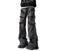 Hugboom Herren Baggy Jeans Y2k Hip Hop Pants Stacked Jeans für Frauen Mid Rise Fashion Grunge Streetwear Kleidung Schwarz, Schwarz, Klein