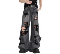 Hugboom Herren Baggy Jeans Y2k Hip Hop Pants Stacked Jeans für Frauen Mid Rise Fashion Grunge Streetwear Kleidung Schwarz, A-grau, Groß