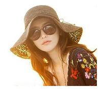 HugeStore Frauen Faltbar Bohemia Wide Rand Sonnenhut Sonnenhüte Sommerhut Sonnenhuete Strandhut Strohhut Braun