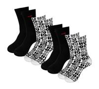 HUGO 4 Paar Herren Socken Casual Socken Sportsocken QS Stack Allover, Farbe:Mehrfarbig, Größe:43-46, Artikel:-100 black/white allover