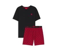 HUGO Pyjama aus Stretch-Baumwolle mit Stack-Logos - Style AARON_SHORT SET, 50556777 Schwarz / Rot XXL