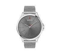 HUGO Analog Quarzuhr für Herren #Smash Kollektion mit Silbernes Edelstahl-Mesh-Gliederarmband oder Lederarmband