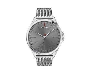 HUGO Analog Quarzuhr für Herren #Smash Kollektion mit Silbernes Edelstahl-Mesh-Gliederarmband oder Lederarmband