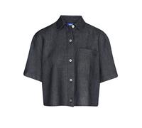 Hemdbluse HUGO BLUE "Erynn", Damen, Gr. 42, navy 410, Denim/Jeans, Obermaterial: 65% Baumwolle, 28% Leinen, 7% Viskose, unifarben, relaxed fit hüftlang, abgesteppte Kante, Blusen Hemdbluse, Boxy Fit a