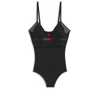 HUGO Body aus Spitze und Mesh mit rotem Logo-Label - Style SAVANA BODYSUIT P, 50570667 Schwarz M